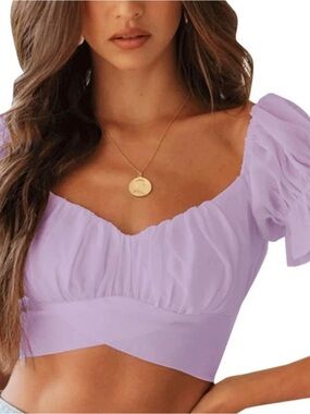 Lyaner Violet Crop Top Small Boho Ruffle